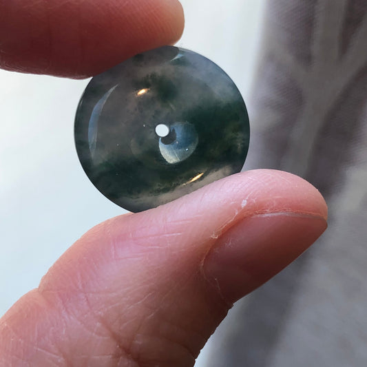 17.4mm Jade Jadeite Blue Lavender Green Float Flowers Peace DONUT Pendant