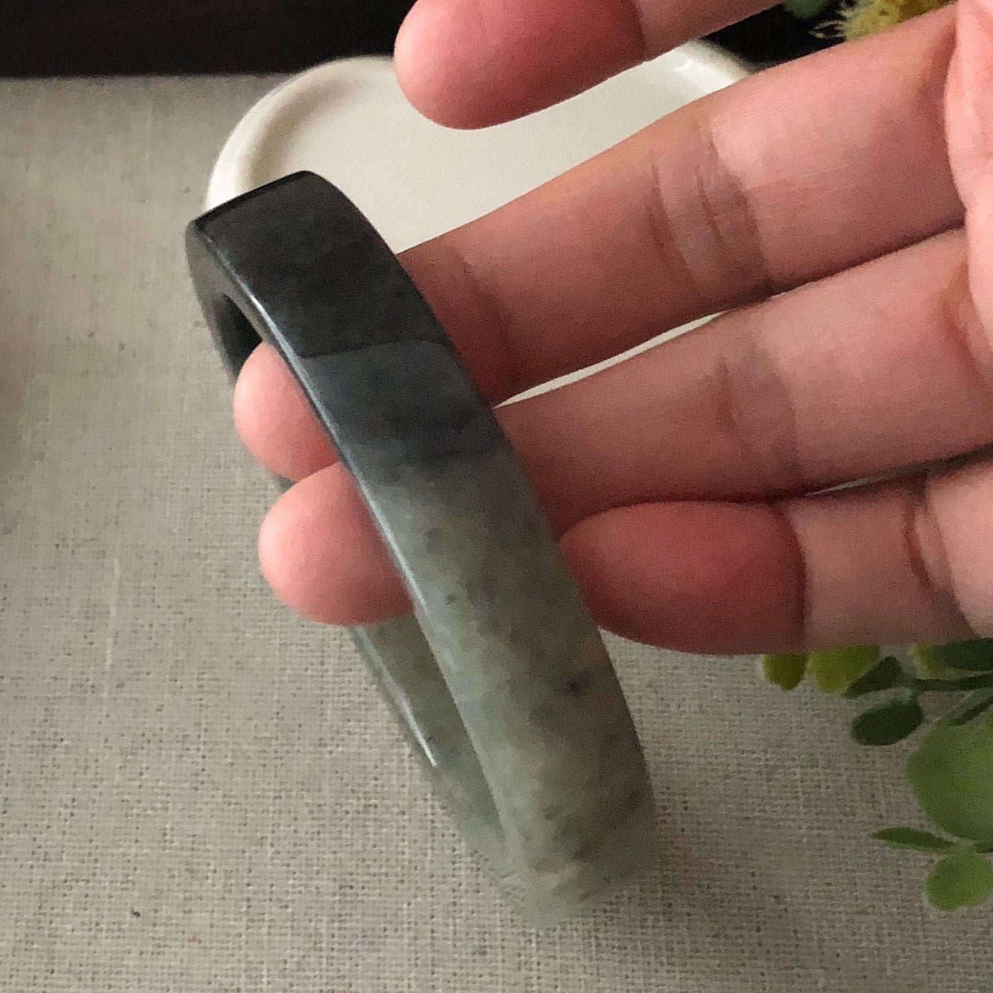 56mm Jadeite Jade Earthy Wuji Tint Yellow Cuff Bangle