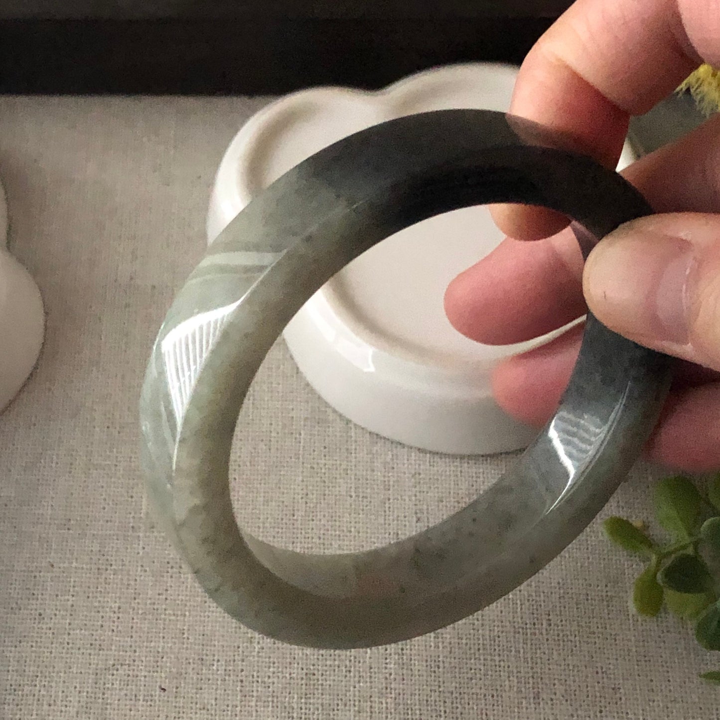 56mm Jadeite Jade Earthy Wuji Tint Yellow Cuff Bangle