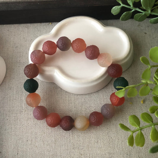 11mm Carved Agate Grade A Natural Bead Bracelet Health Circulation Icy