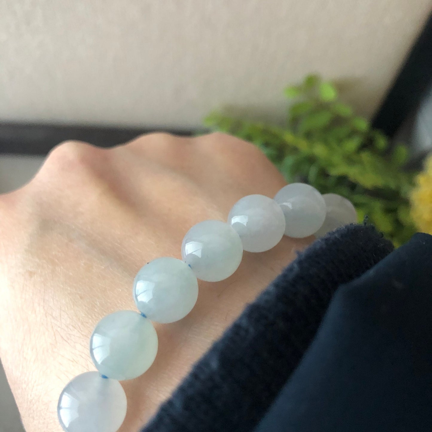 10mm Icy Glutinous Moist Sky Blue Jadeite Jade Bead Bracelet