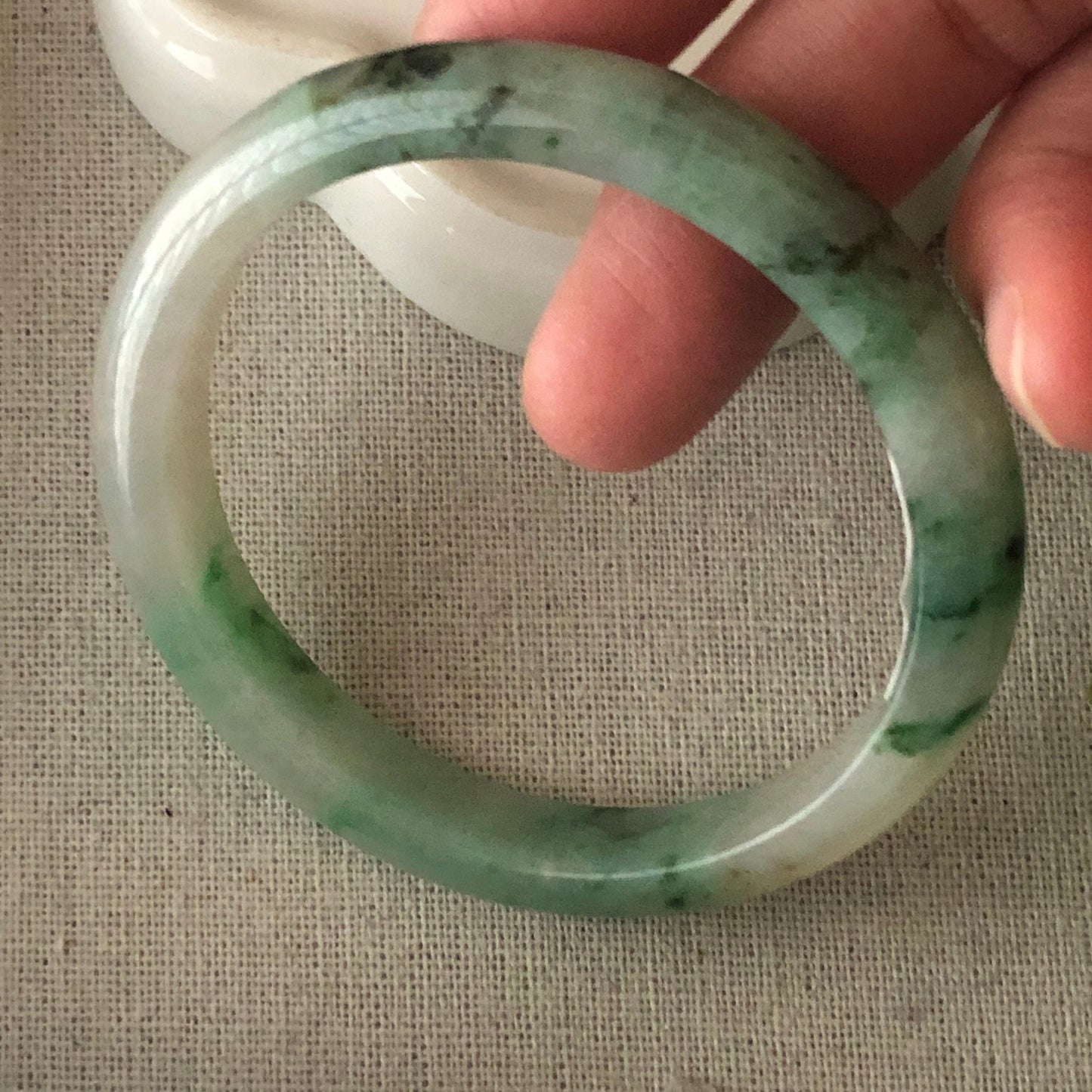54.5mm Icy White Green Yellow Earthy Texture Jadeite Jade Bangle