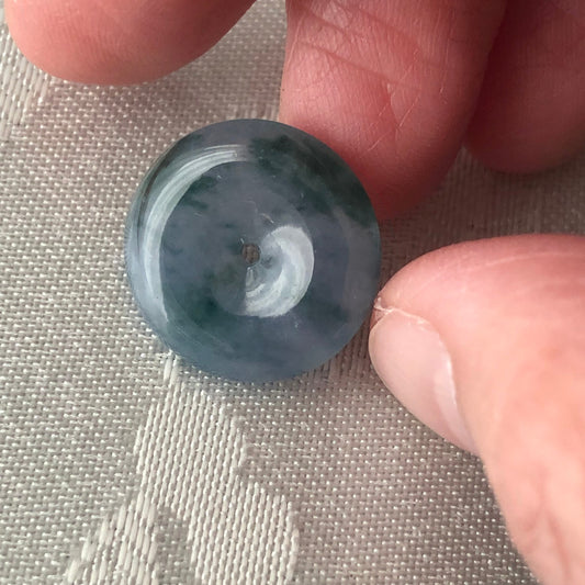 17.4mm Jade Jadeite Blue Lavender Green Float Flowers Peace DONUT Pendant