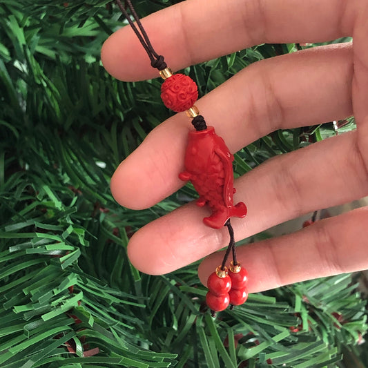 25 mm Cinnabar Carved Hulu Koi Fish Carved Asian Character Key Charm