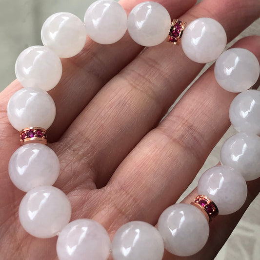 11.3mm Jadeite Jade Icy Bead Bracelet 15pcs.
