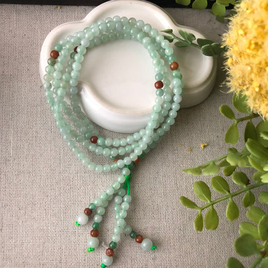 4.1mm Tint Green Jadeite Jade Bead Bracelet Necklace