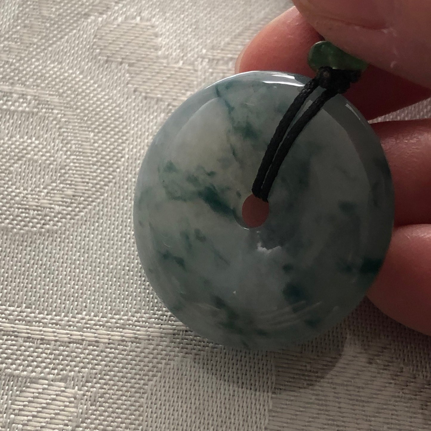 28mm Blue Green Float Flowers Jadeite Jade Peace Donut Pendant