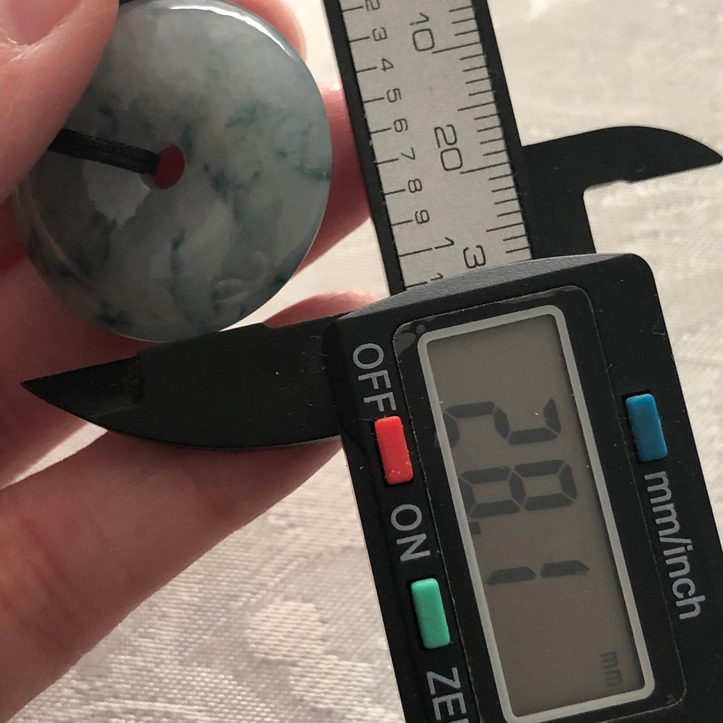 28mm Blue Green Float Flowers Jadeite Jade Peace Donut Pendant