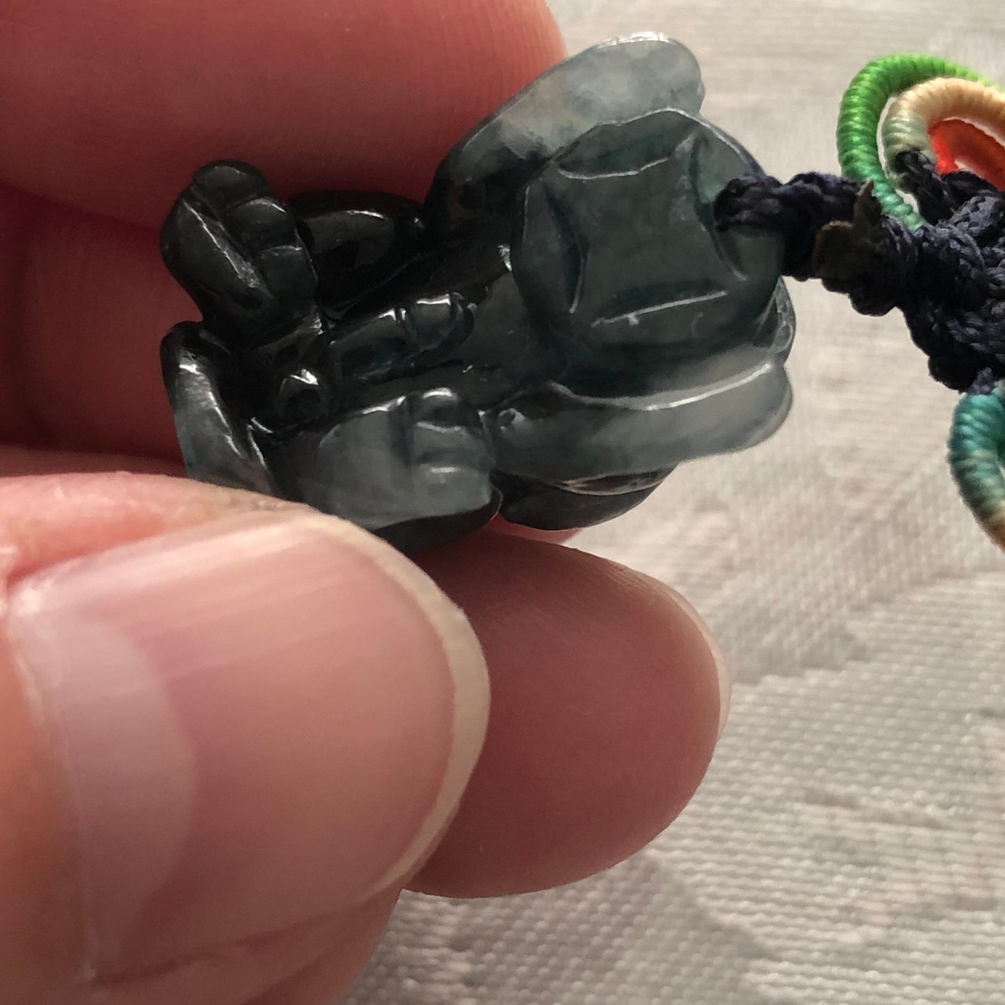 20mm Icy Navy Blue Jadeite Jade Carved Pixiu Pendant Bracelet Charm