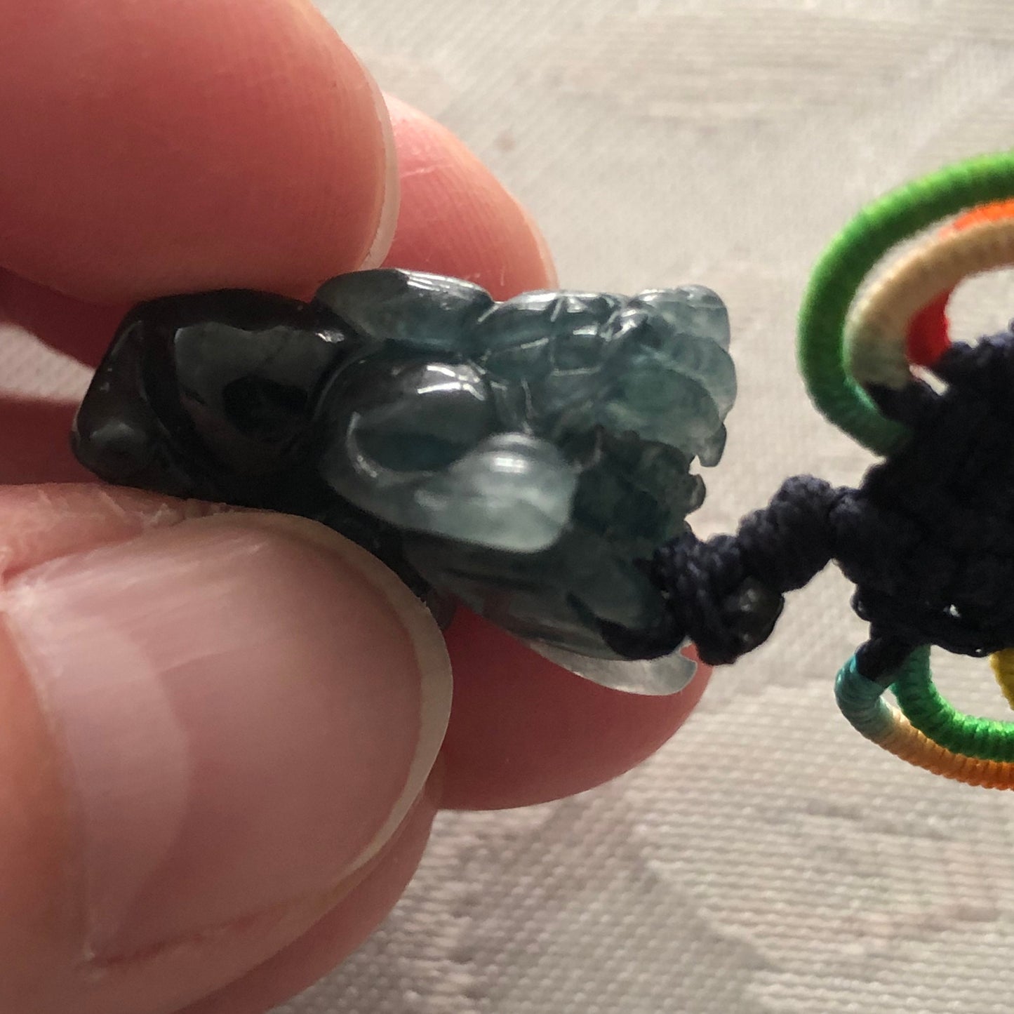 20mm Icy Navy Blue Jadeite Jade Carved Pixiu Pendant Bracelet Charm