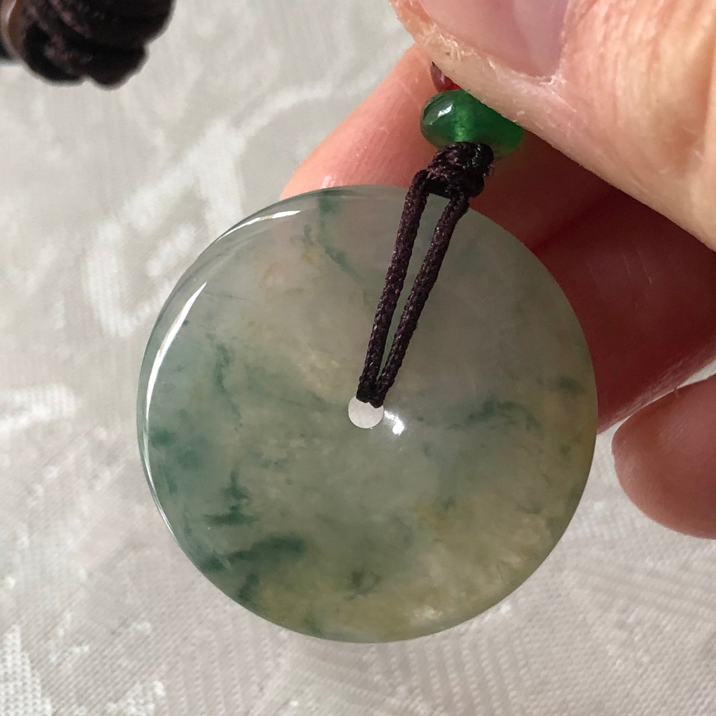 28mm Yellow Green Float Flowers Jadeite Jade Peace Donut Pendant