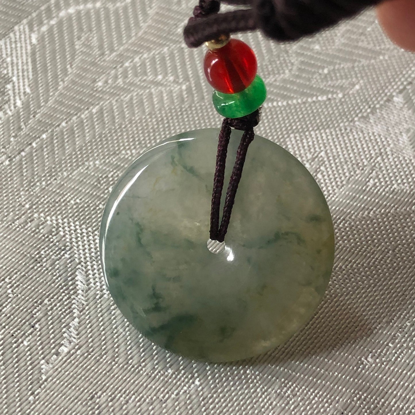 28mm Yellow Green Float Flowers Jadeite Jade Peace Donut Pendant