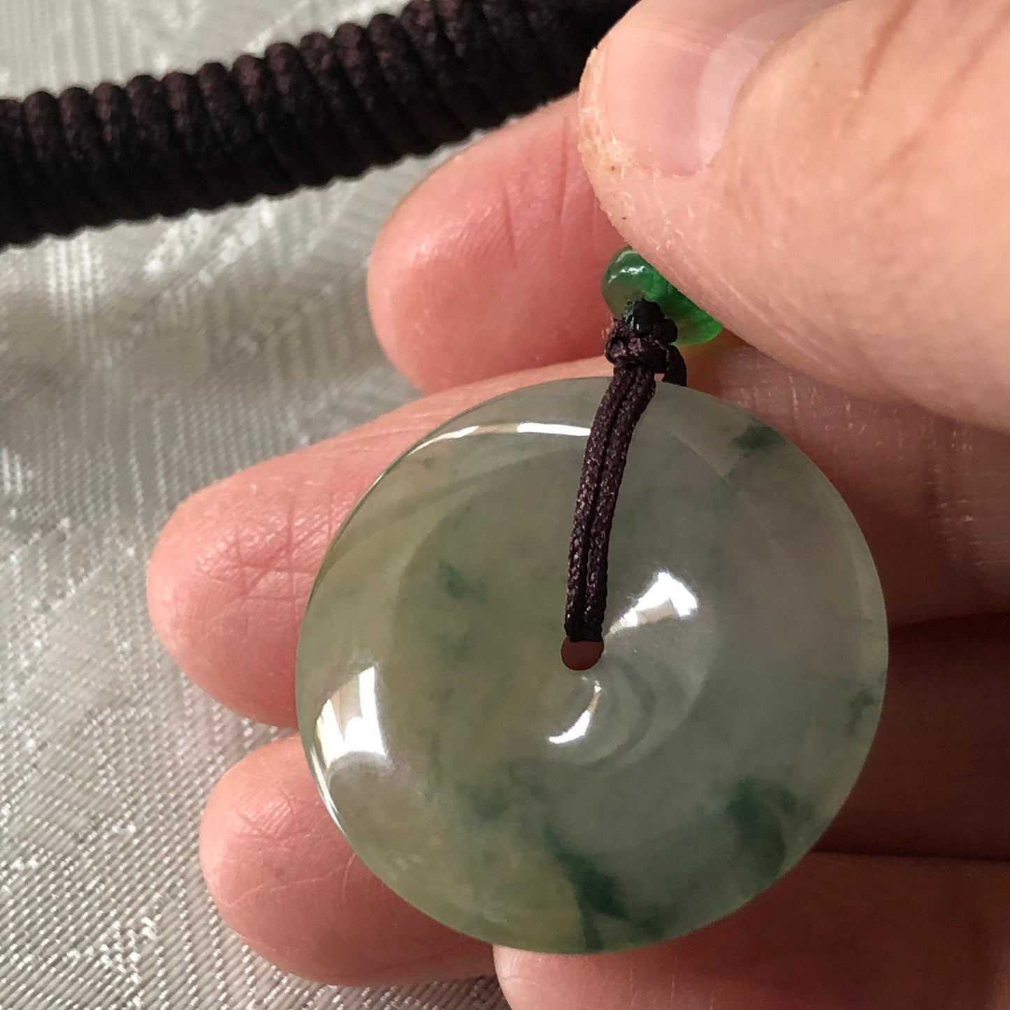 28mm Yellow Green Float Flowers Jadeite Jade Peace Donut Pendant