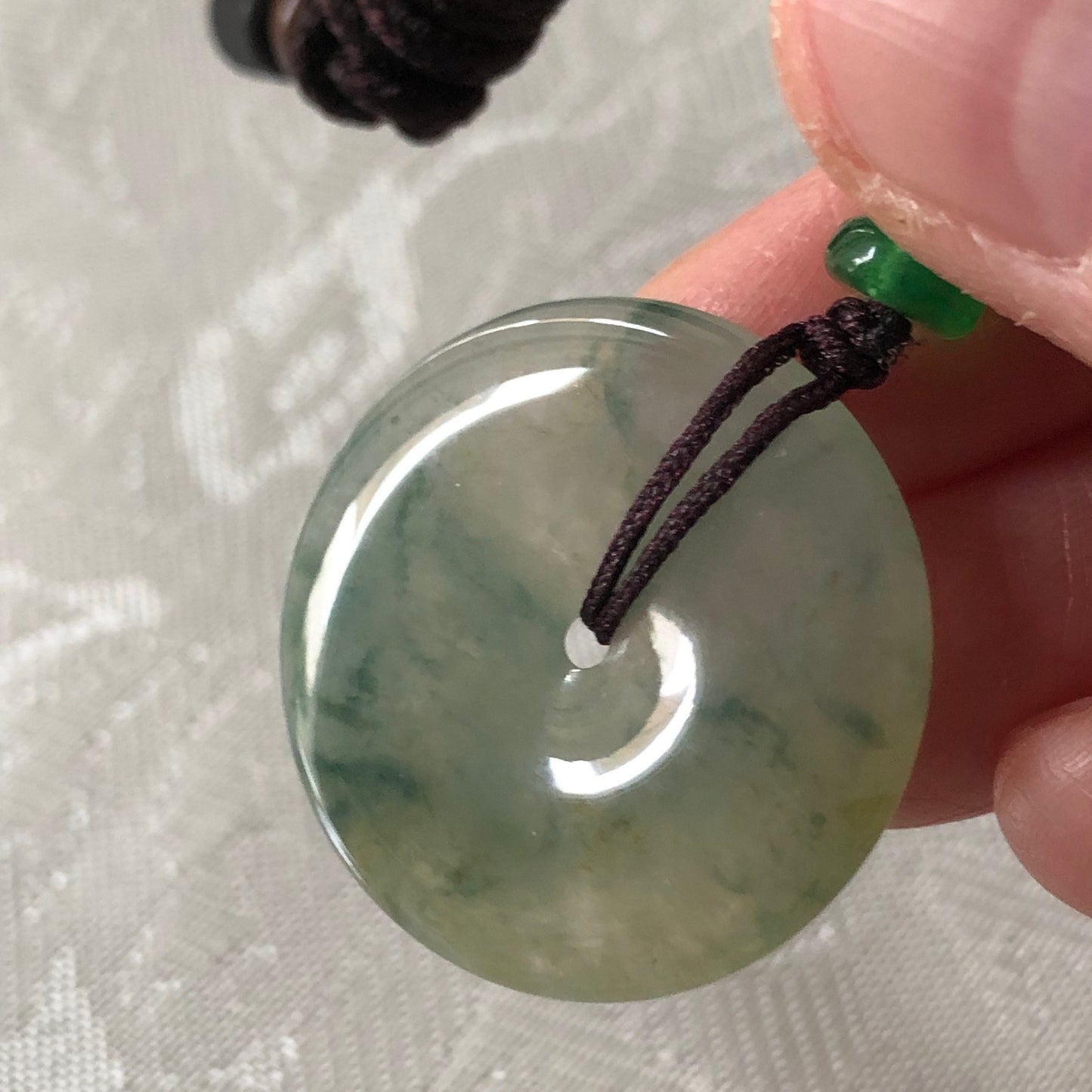 28mm Yellow Green Float Flowers Jadeite Jade Peace Donut Pendant