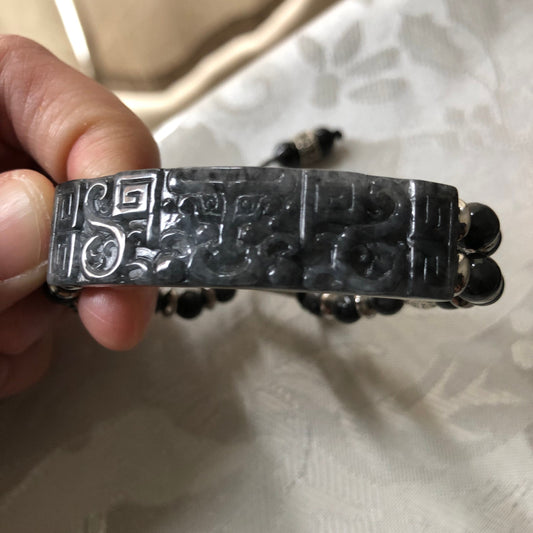 51 mm Wuji Jadeite Jade Carved Pixiu Head Carved Asian Bracelet
