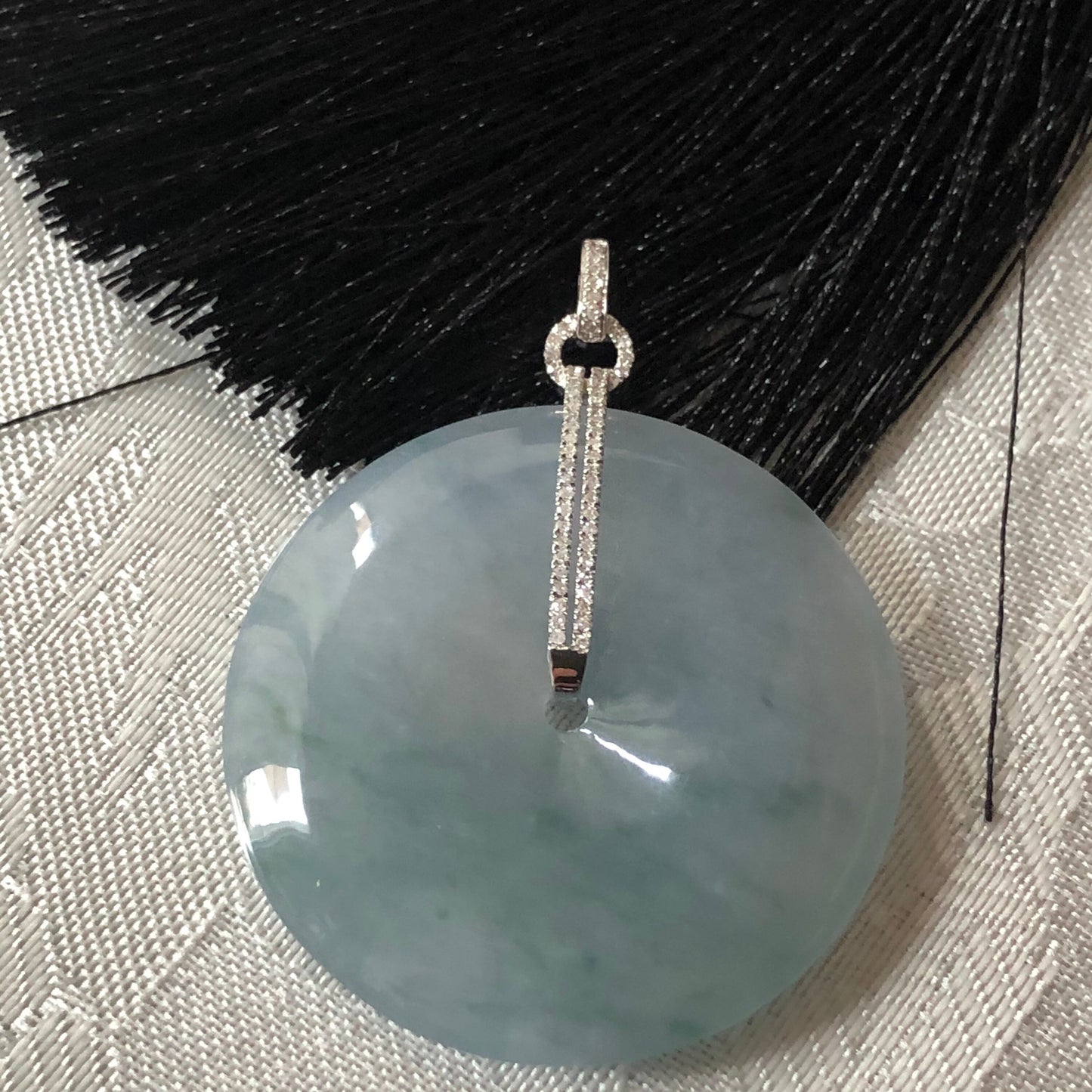 35 mm Icy Blue Green Floating Flowers Jadeite Jade Peace Donut Pendant