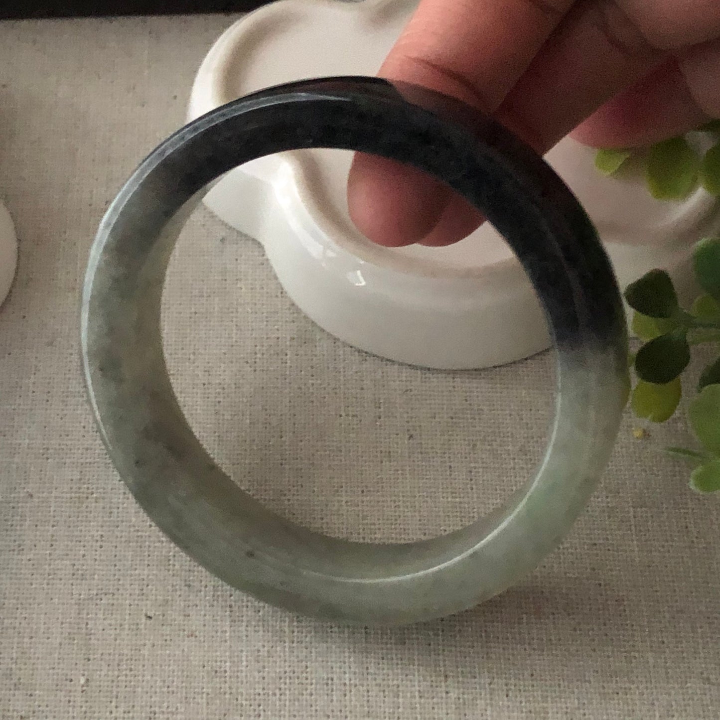 56mm Jadeite Jade Earthy Wuji Tint Yellow Cuff Bangle