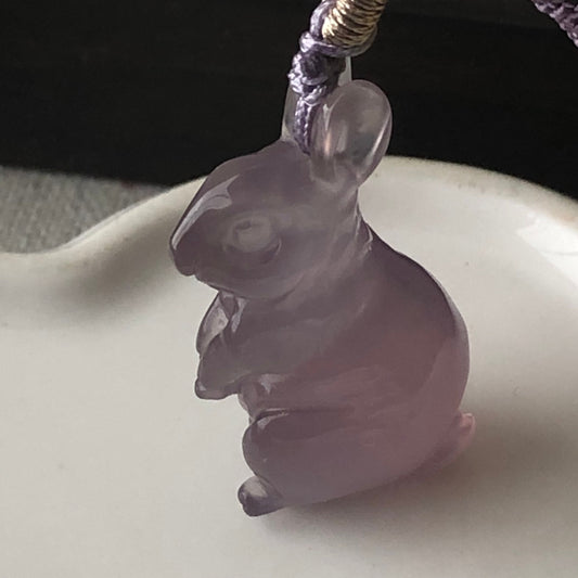 30mm Agate Lavender Carved Bunny Year of the Rabbit Pendant