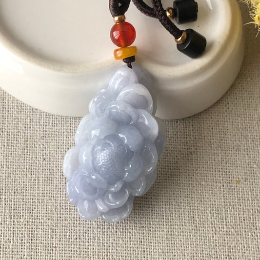 Reserved. 38.6mm Jadeite Jade Icy Lavender Carved Flower Pendant