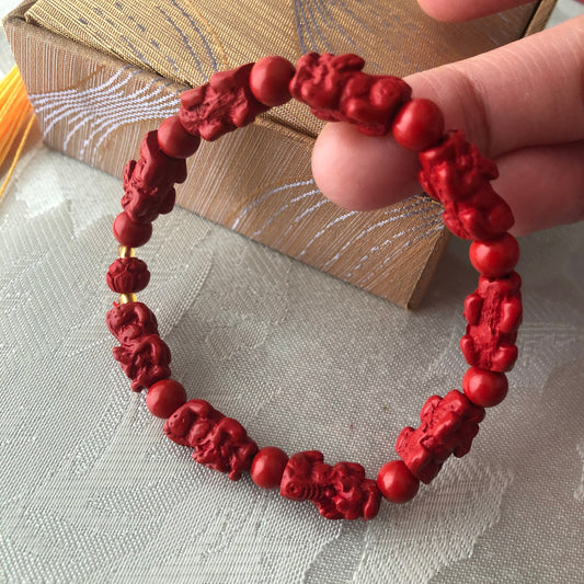 14x8 mm Cinnabar Carved Pixiu Bead Bracelet