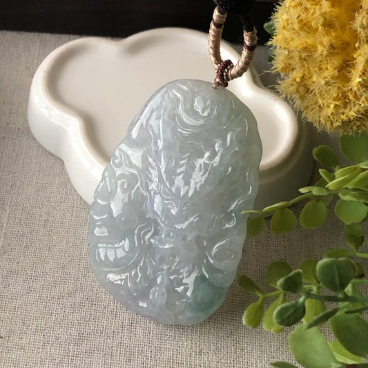 Reserved. 65mm Grade A Jade Jadeite Icy green tint carved dragon Pendant