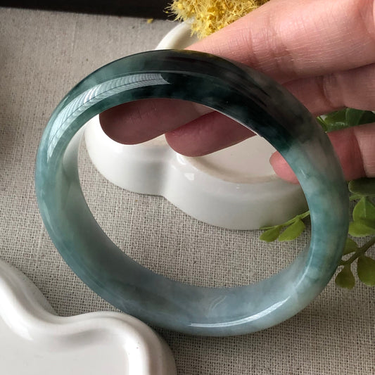 60mm Icy Earthy Green Float Flowers Jade Bangle