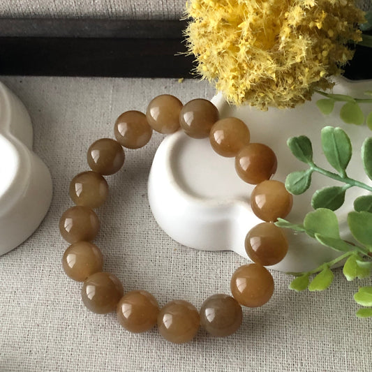 12 mm Big Size Yellow Brown Hetian Jade Bracelet
