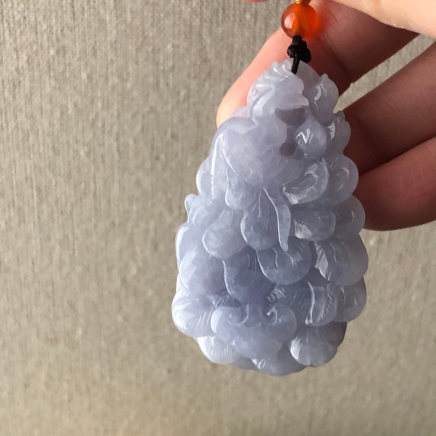 53 mm Icy Lavender Carved Phoenix Jadeite Jade Pendant