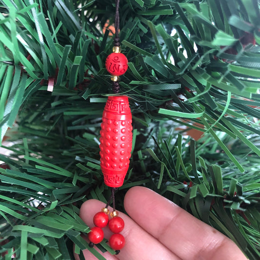 30 mm Cinnabar carved DZI  Pole Key Charm Pendant