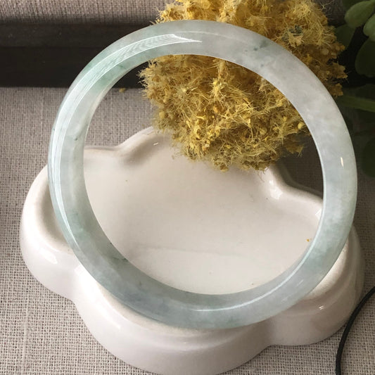 57 mm Jadeite Jade Icy Green Float Flowers Bangle