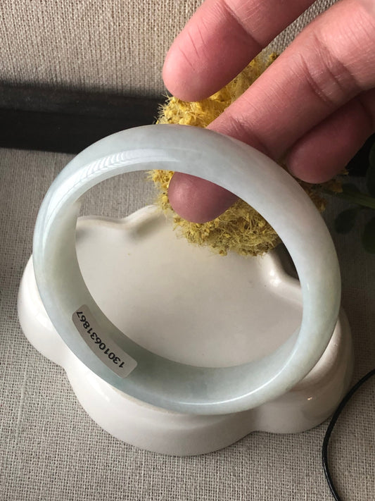 56.5 mm Icy White Blue Jadeite Jade D-shaped Bangle