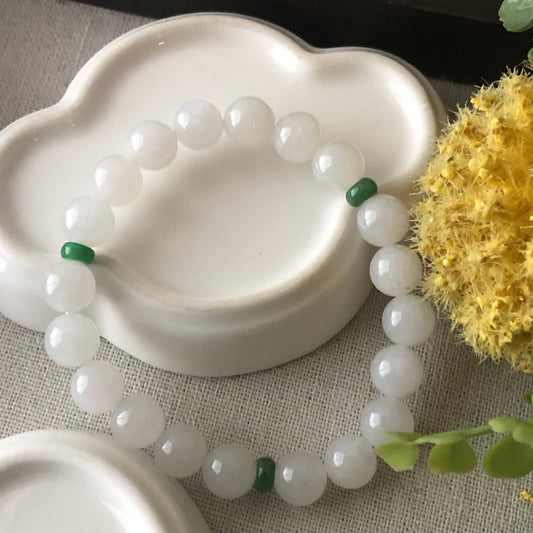 9 mm Icy Green Spacer Jade Jadeite Bead Bracelet