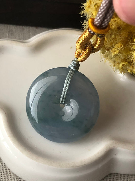 28 mm Blue Lavender Jadeite Jade Green Float Flowers Peace Donut Pendant