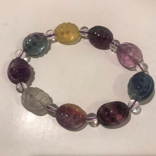 15 mm Natural Assorted Carved Turtle Shell Crystal Bracelet