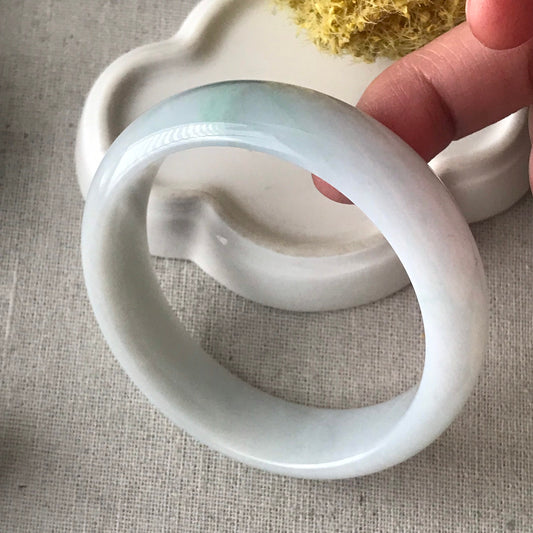 55 mm Icy Sky Blue Jadeite Jade D-shaped Bangle