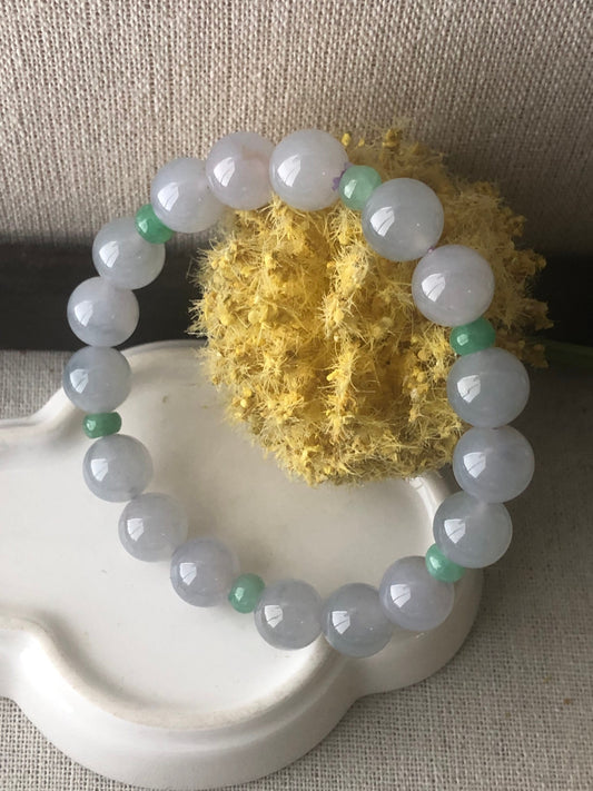 10 mm Icy Lavender Blue Jadeite Jade Bead Bracelet
