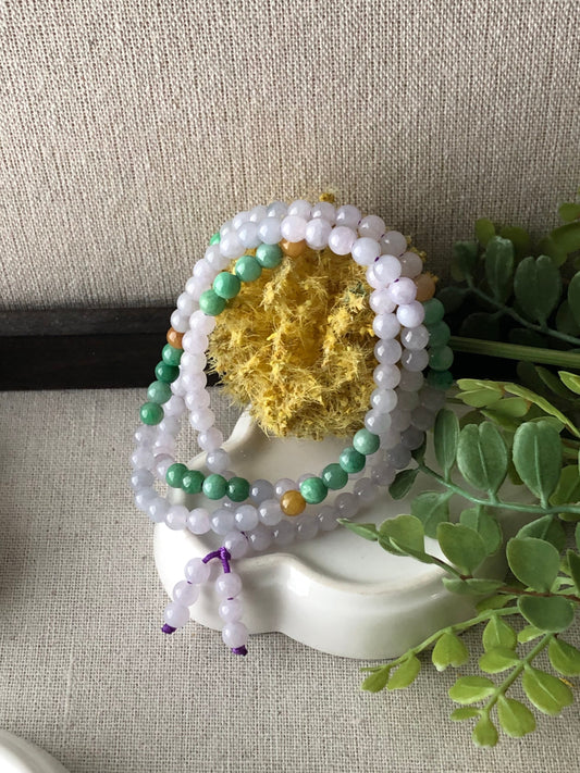 5.3mm Icy Mini Lavender Green Yellow Jadeite Jade Round Bead Bracelet Necklace