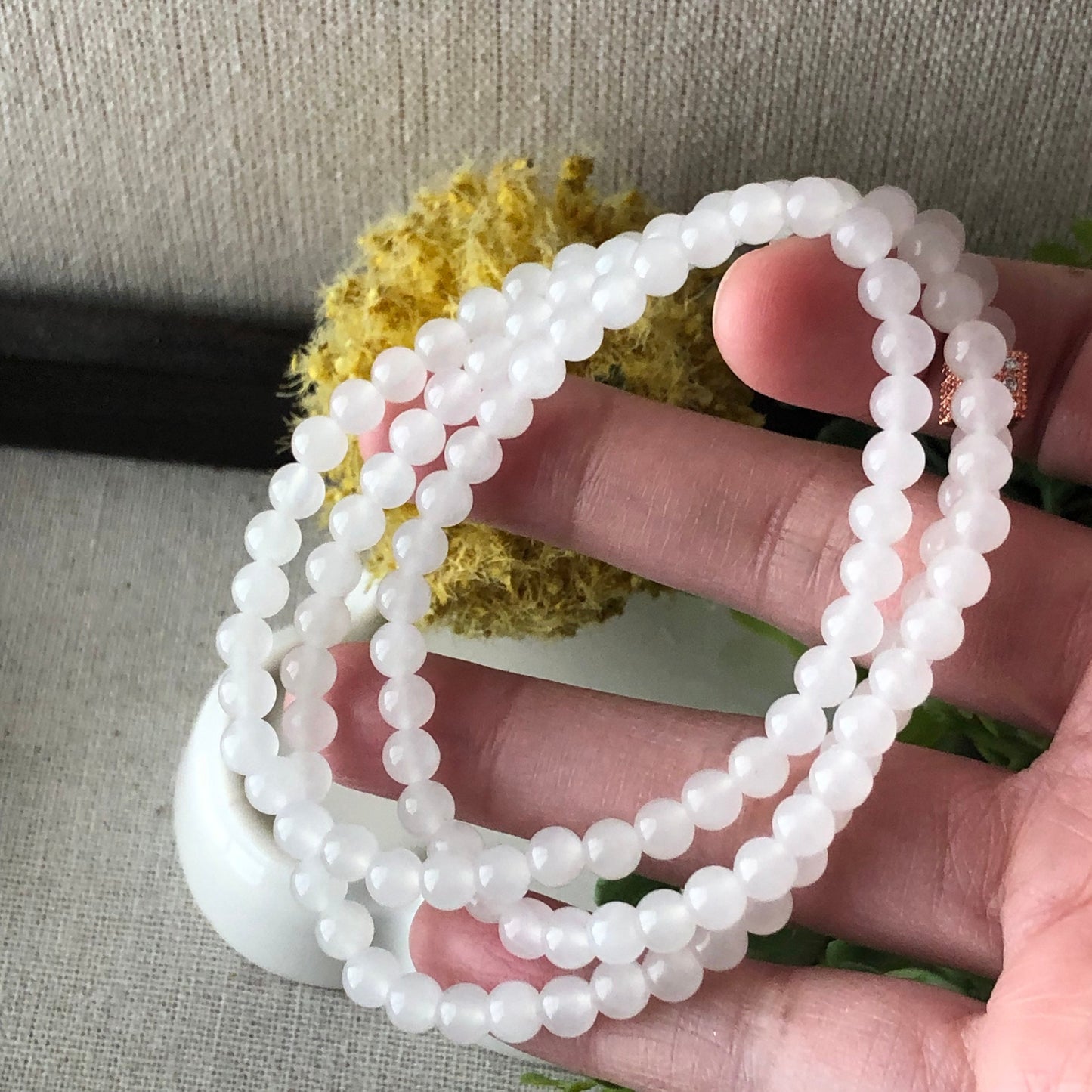 5mm Icy Mini Hetian Jade Round Bead Bracelet Necklace
