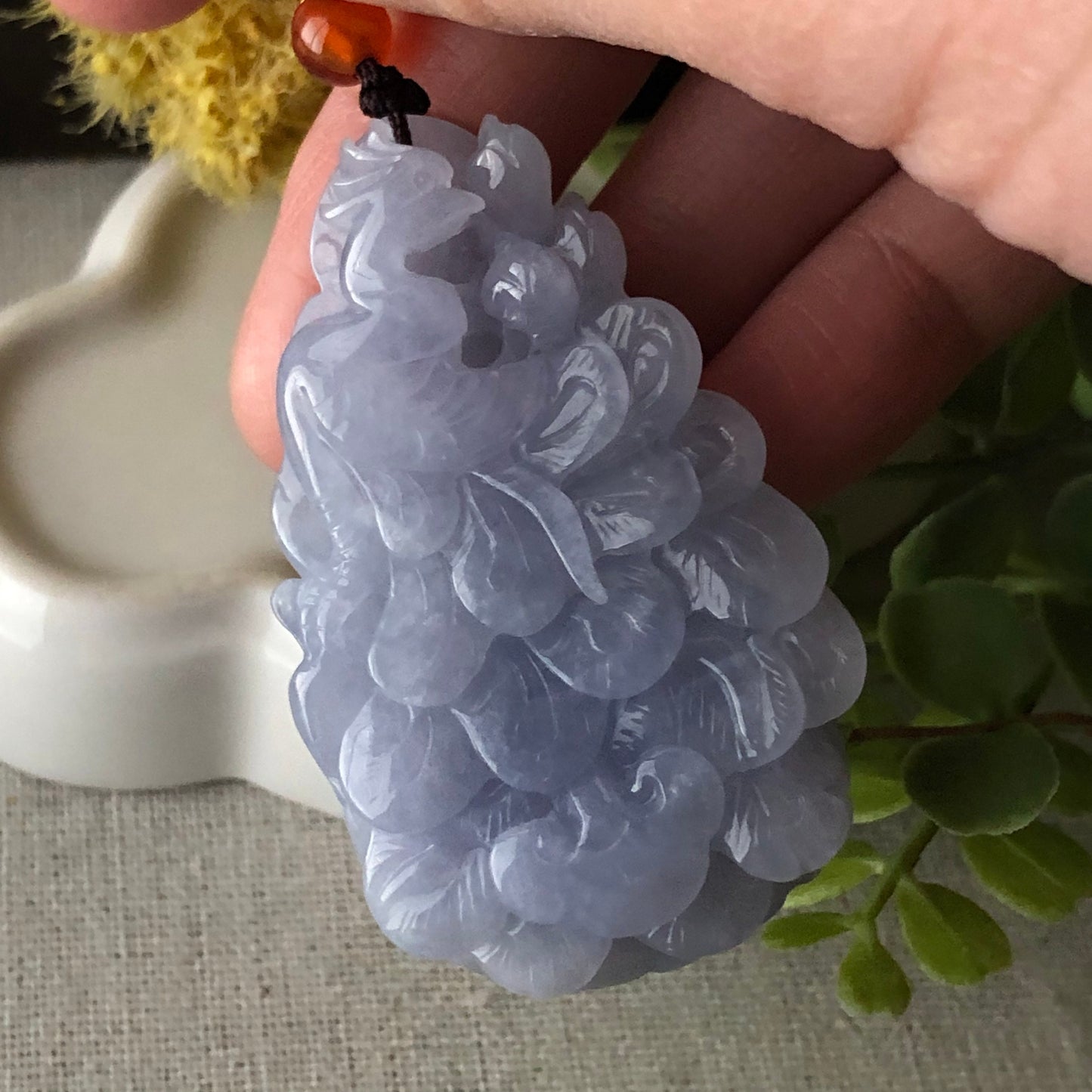 53 mm Icy Lavender Carved Phoenix Jadeite Jade Pendant