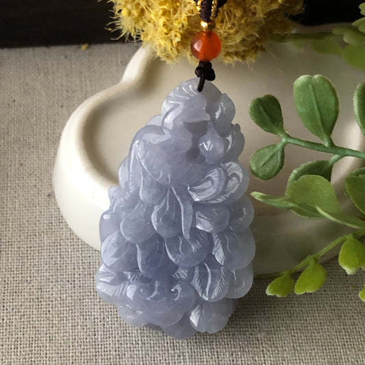 53 mm Icy Lavender Carved Phoenix Jadeite Jade Pendant