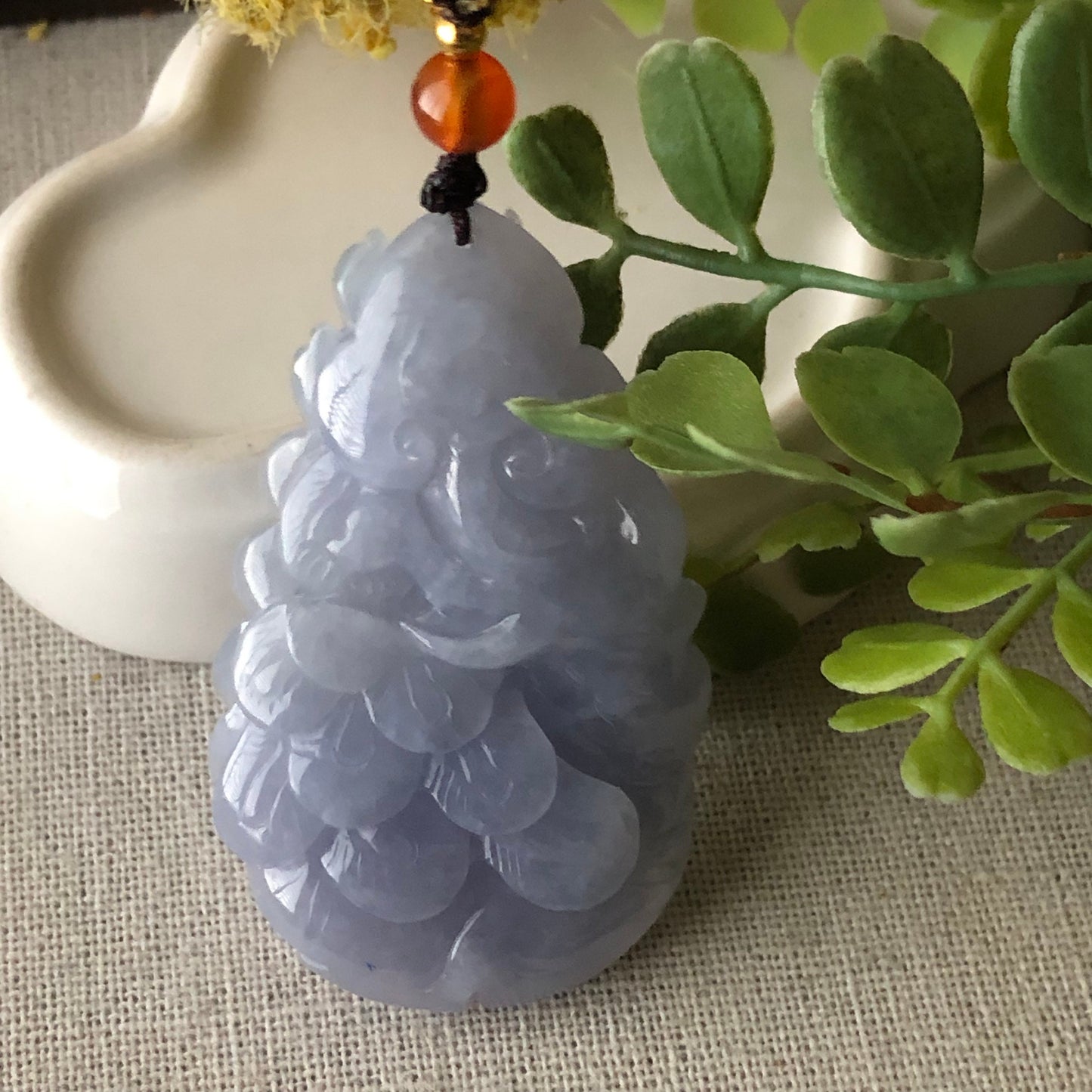 53 mm Icy Lavender Carved Phoenix Jadeite Jade Pendant