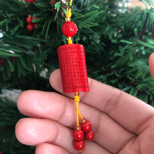 23 mm Cinnabar Carved Six Word Blessings Pole Key Charm Pendant