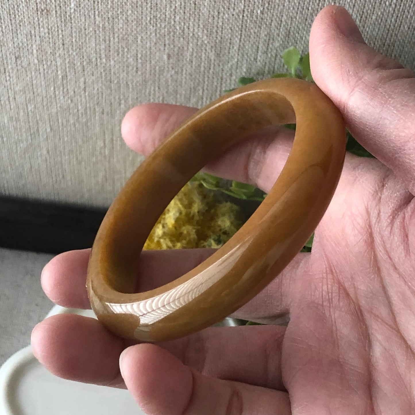 56.5mm Icy Jadeite Jade Yellow Brown Bangle