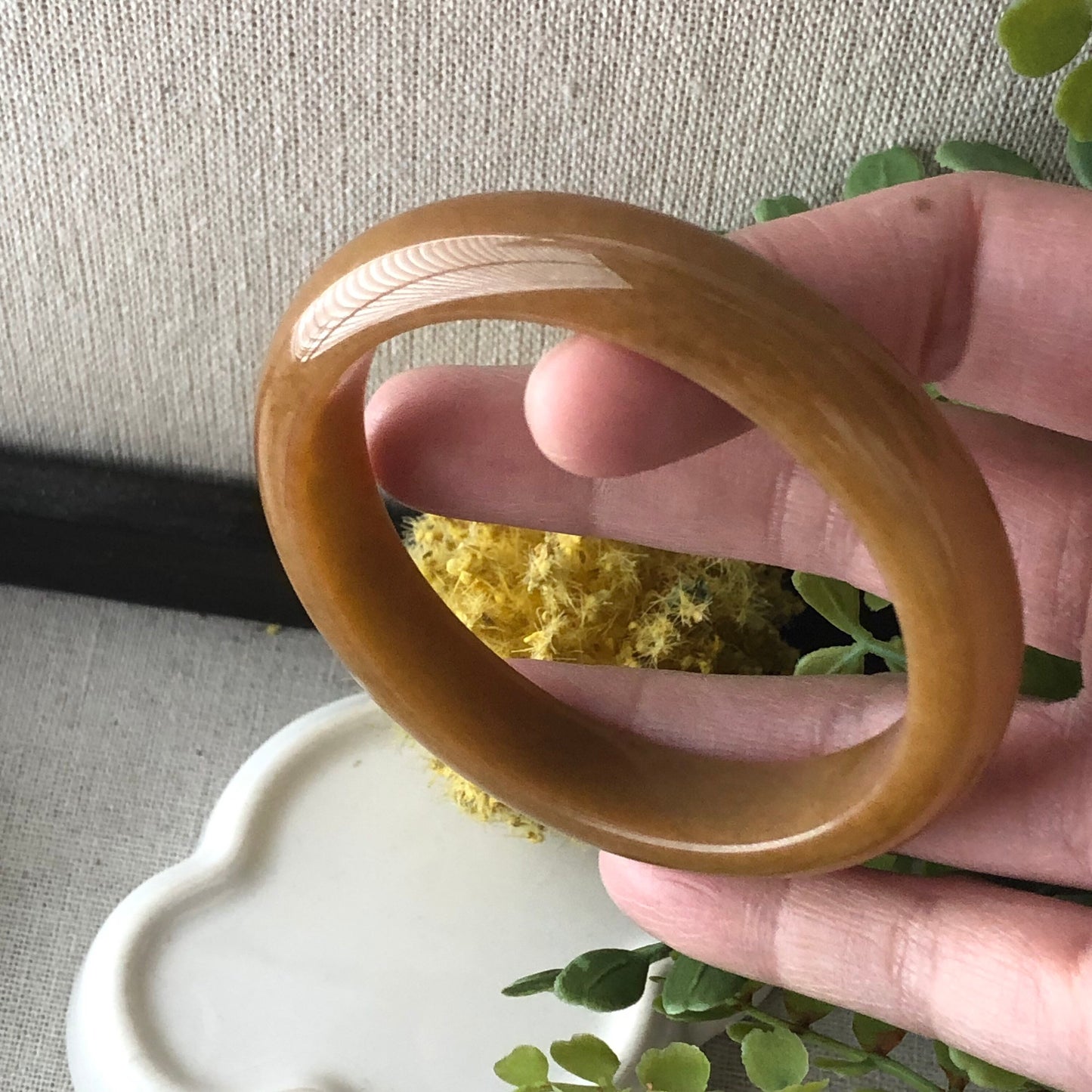 56.5mm Icy Jadeite Jade Yellow Brown Bangle