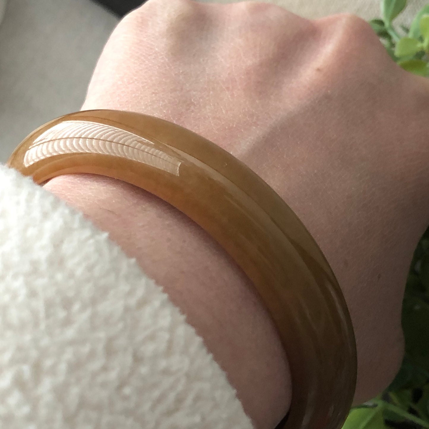 56.5mm Icy Jadeite Jade Yellow Brown Bangle