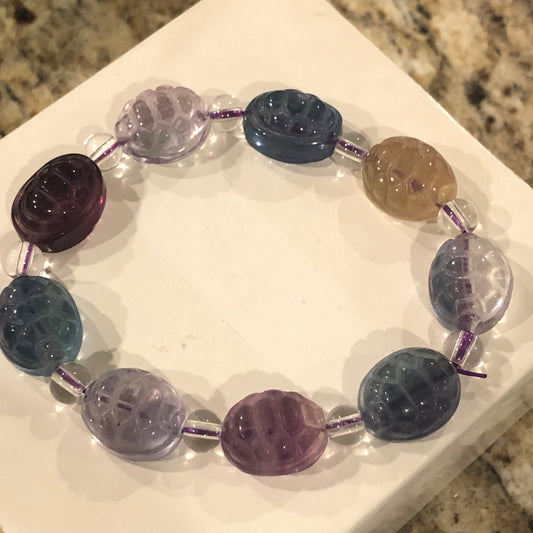 15 mm Natural Assorted Carved Turtle Shell Crystal Bracelet