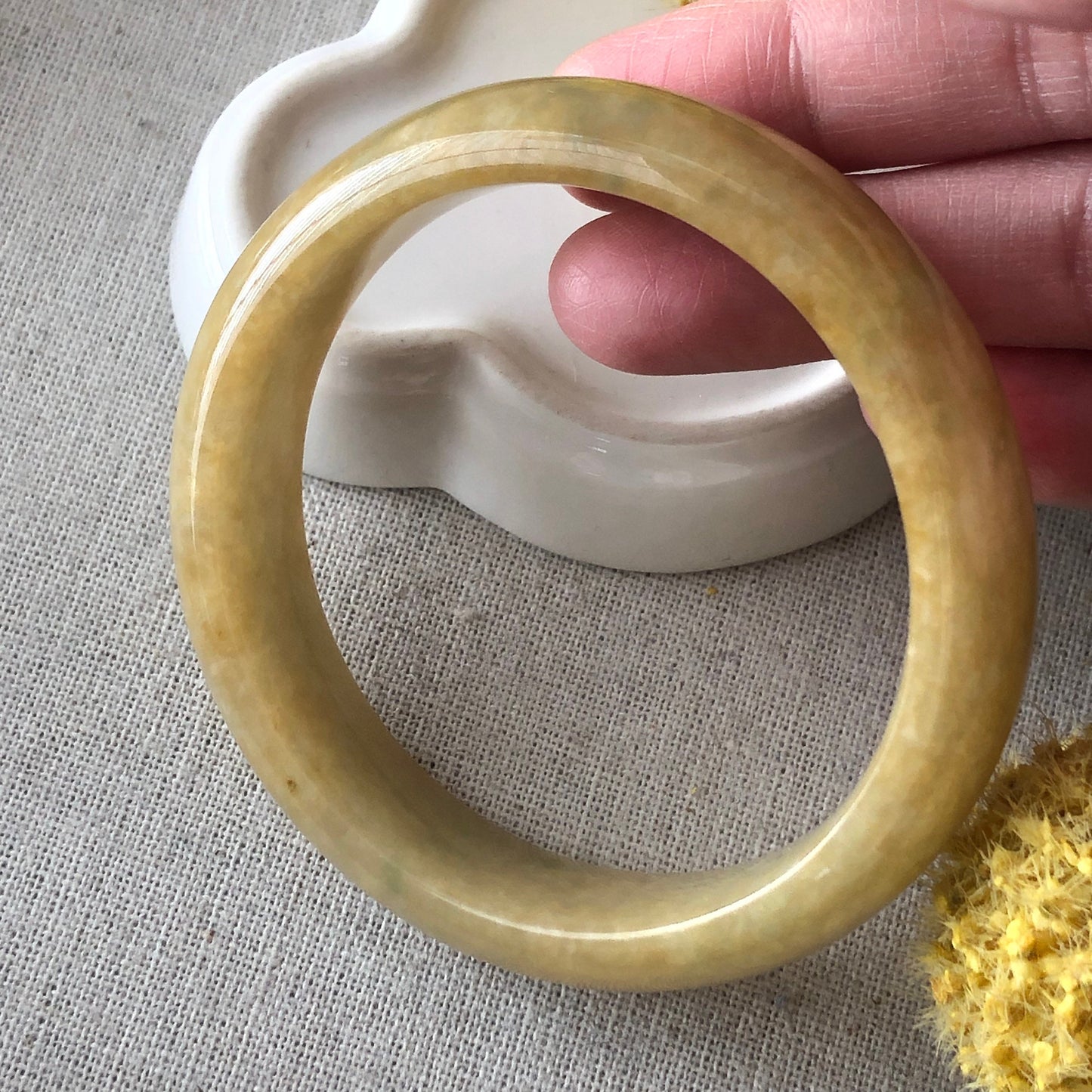 57mm Jadeite Jade Yellow Green Tone Bangle