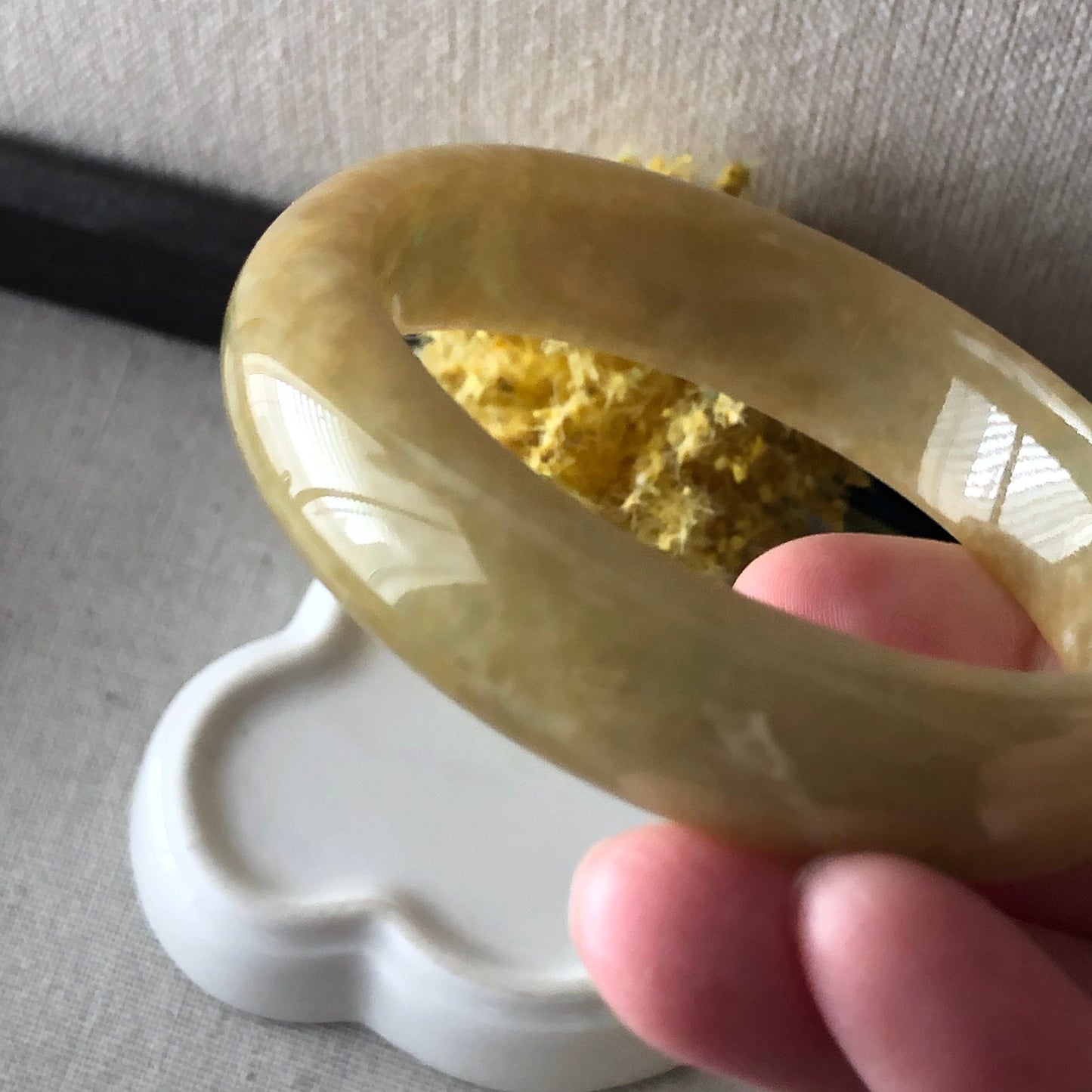 57mm Jadeite Jade Yellow Green Tone Bangle