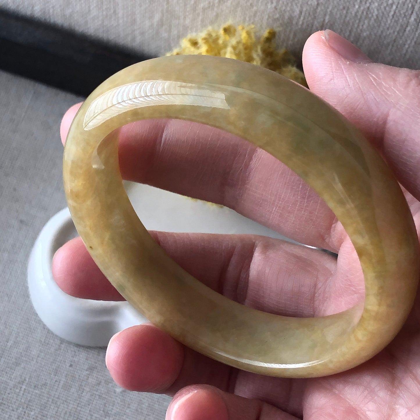 57mm Jadeite Jade Yellow Green Tone Bangle