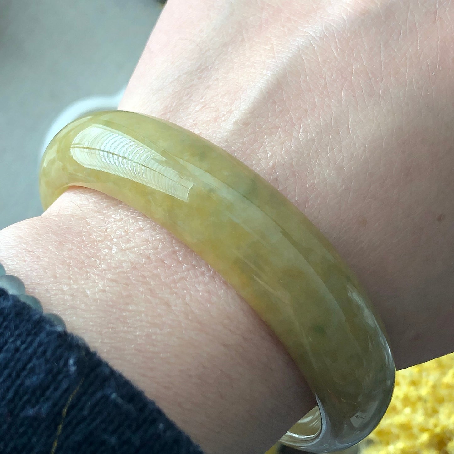 57mm Jadeite Jade Yellow Green Tone Bangle